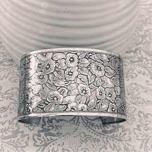 Cuff Bracelet Silver Boho Vintage Antique Handmade Floral Flower gypsy witch